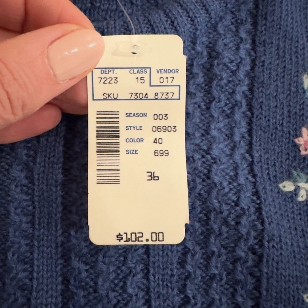 VTG Susan Bristol 100% Wool Crew Neck Sweater-Hand Embroidered Floral-Sz 36(4-6) - Picture 6 of 15